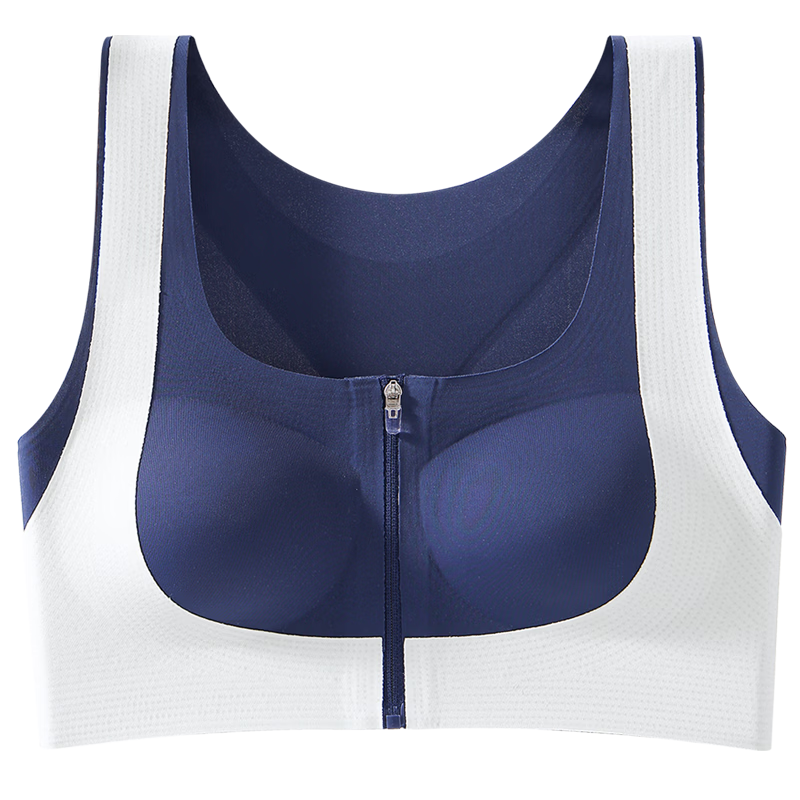 Tingmei Girls Front Zipper Sports Shockproof Vest Bra Seamless Developmental Teen High School Navy M