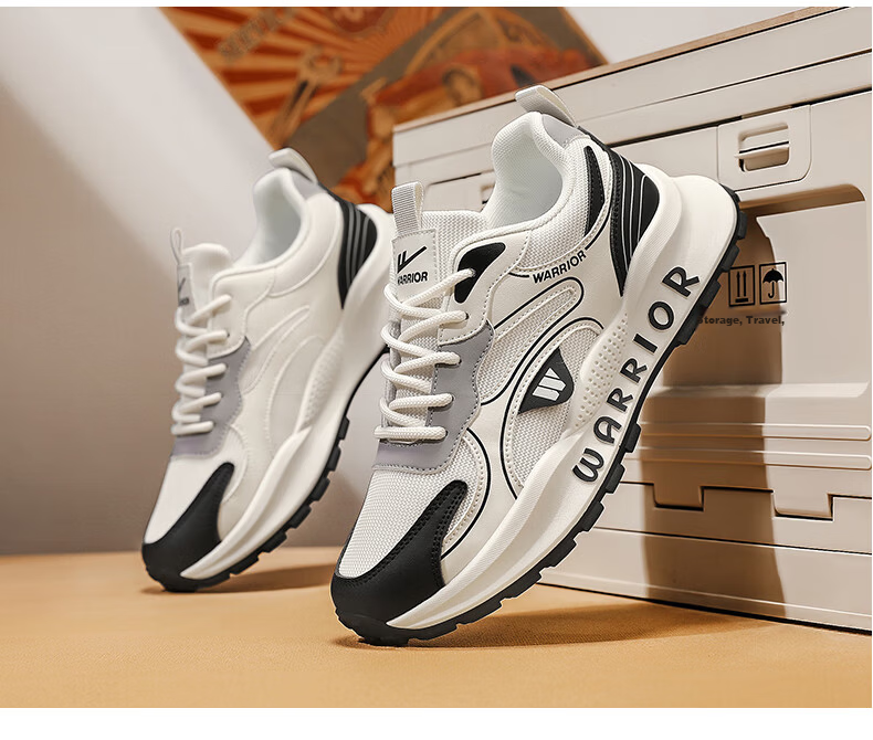 Warrior Men's Summer Breathable Shoes Thick Sole Height Increasing Casual Shoes L146C Gray Black Size 44 18