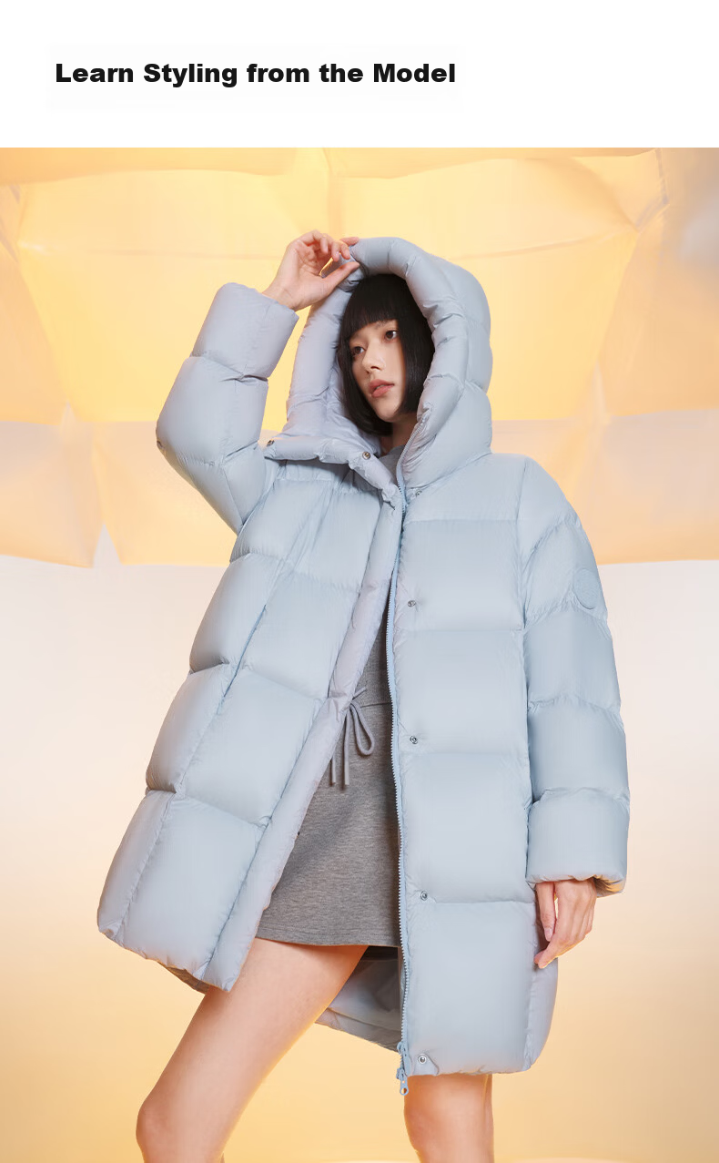Meilicheng Women's Lightweight Warm Winter Mid-Length Three-Proof Sports Versatile Goose Down Jacket 109 Glacier Blue M 14