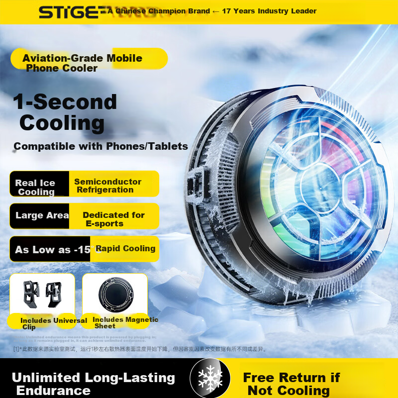 STEK Aviation-Grade Cooling Magnetic Clip-On Phone Cooler Semiconductor Cooling Ice Live Streaming Gaming Cooler Compatible with Apple iQOO ASUS Xiaomi