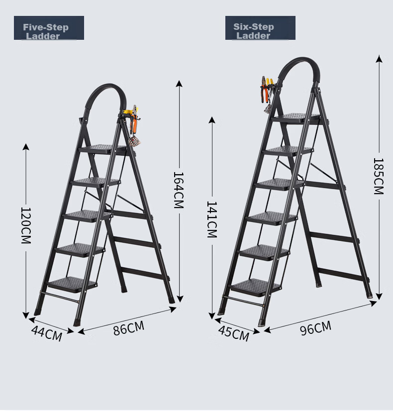 AOZHI Household Folding Ladder Elevated Thickened Step Ladder Thickened Pedal Engineering Ladder Black Three-Step Ladder 10