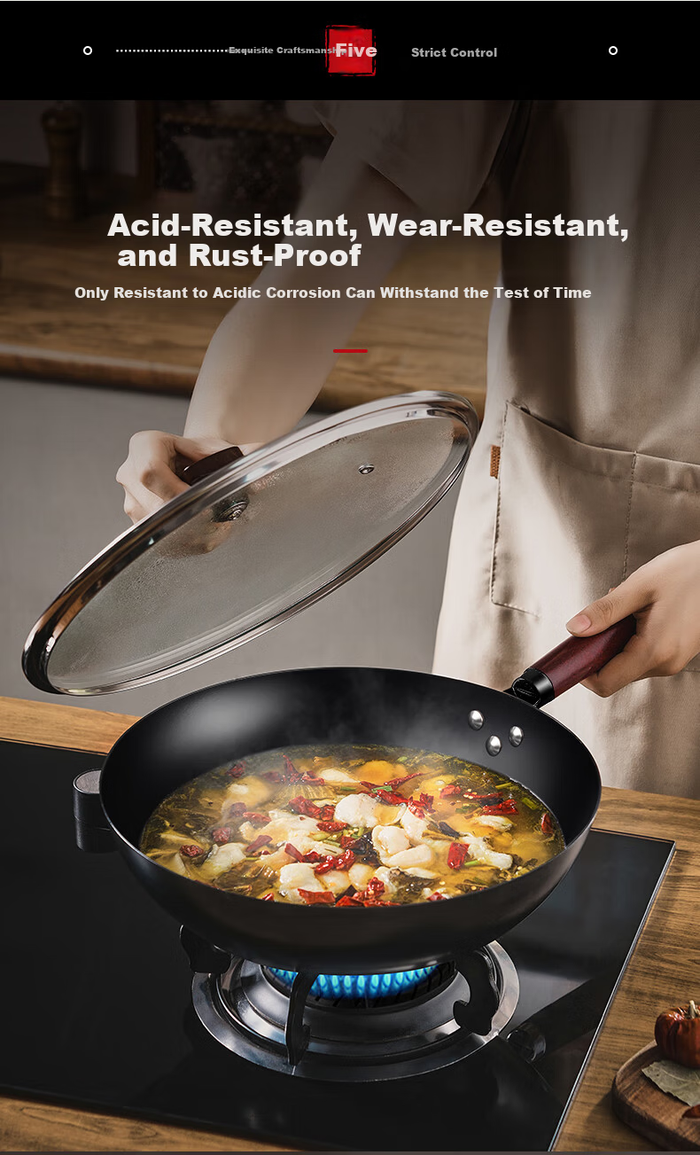 SUPOR Wok Iron Pan, Uncoated Stir-Fry Pan, Gas Stove Seasoned Iron Pan, Household Pure Iron, Rust-Resistant, Anti-Puncture FC32AJ2 6