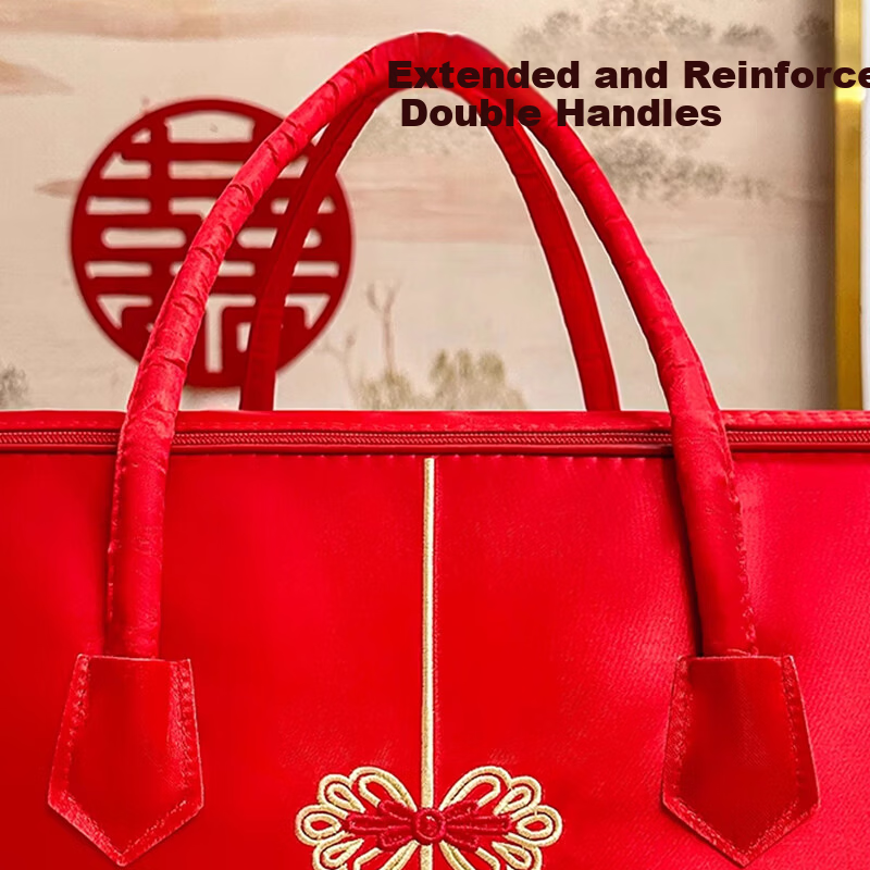 40,000 Kilometers Wedding Dowry Quilt Storage Bag Cotton Quilt Storage Bag Wedding Four-Piece Set Packaging Bag Bright Red Handbag