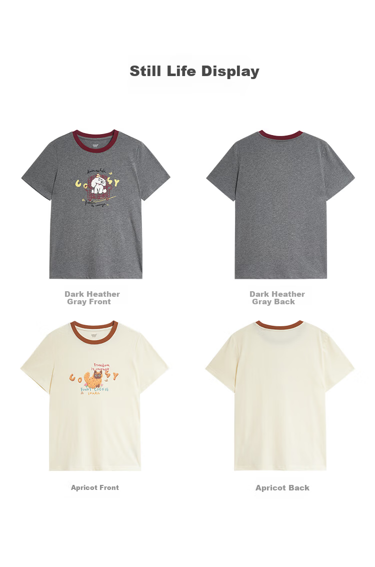 INMAN INMAN [Runway Style] Floral Contrast Color Round Neck T-Shirt, Summer Women's Regular Shoulder Short Sleeve Top, Dark Floral Gray, Size S 23