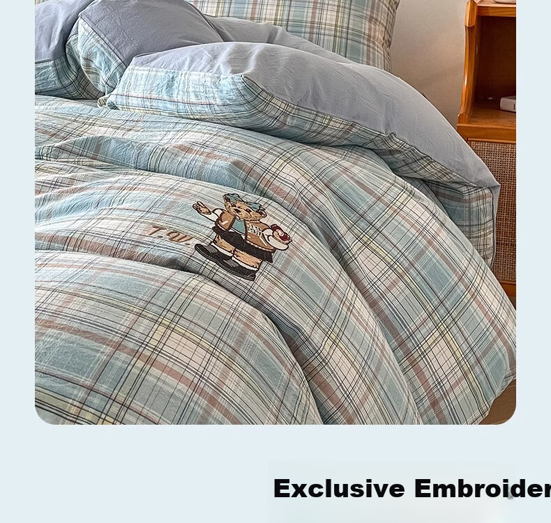 Teenie Weenie Cotton Bedding Set, Pure Cotton Class A 100% Cotton Washed Bed Sheet, 1.8m Double Bed Duvet Cover, Casual College Style 7