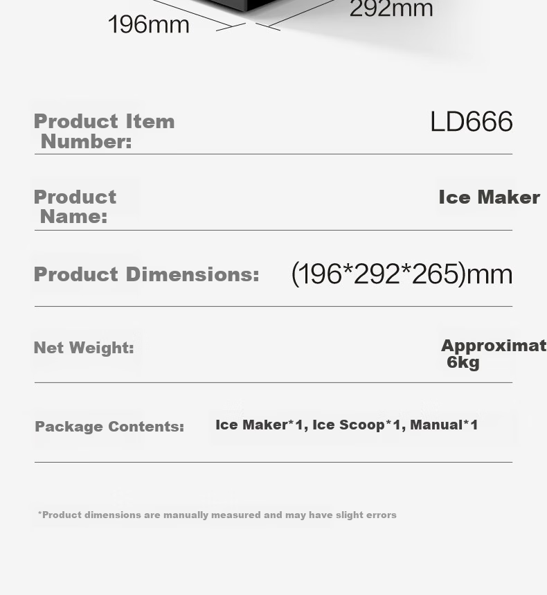 Deli Ice Maker, Compact Home And Dorm Portable Mini 92W Low-Power Ice Making Machine, Fully Automatic Water Dispenser with Self-Cleaning Water System, Food-Grade Material 15