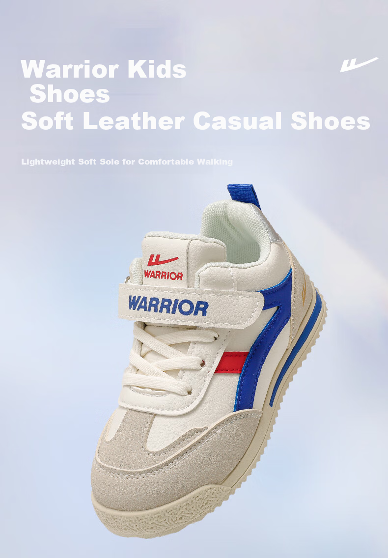 Warrior Boys' Mid-Top Sneakers Spring and Autumn Children's Soft-Soled Sports Shoes WZ(CL)-1405 White/Blue Size 28 1