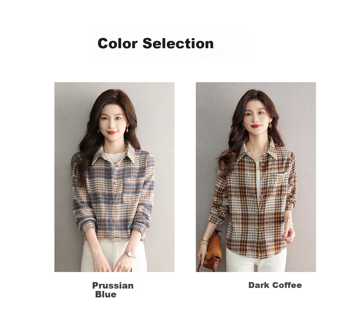 YUZHAOLIN Korean-Style Fashionable Simple Loose Brushed Shirt Versatile Jacket Lapel Plaid Top Women's Blouse Y143C2002 8