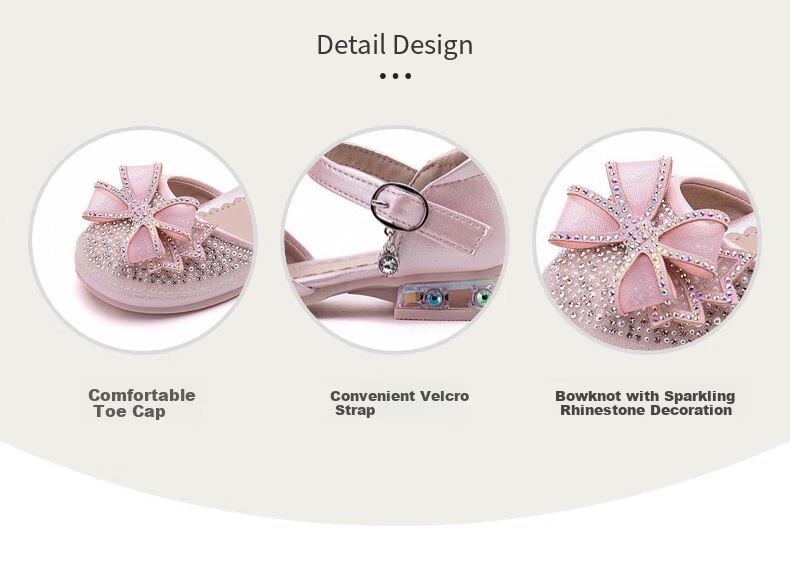 Follow Me Girls' Sweet Bow Rhinestone Princess Shoes, Fashionable Soft-Soled Crystal Shoes, Flats, Pearl Pink, Size 35 2