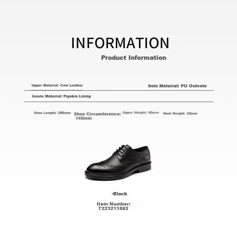 Aokang Men's Formal Business Leather Shoes, Wedding Carving Cowhide Brogue Shoes, Black, Size 42 3