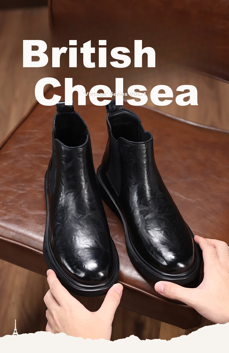 Qunlang·Heritage Chelsea Boots Men's 2026 New Spring Autumn Genuine Leather Thick Sole Martin Boots Mid-Top Business Shoes British Short Boots 2