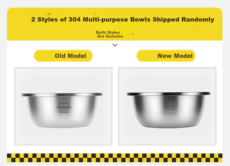 Chuida Huang Thickened 304 Stainless Steel Bowl 26cm Seasoning Bowl Vegetable Washing Bowl Salad Bowl Dough Mixing Marinating Bowl 1