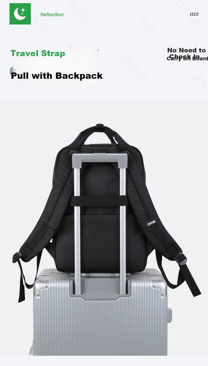 JEEP Middle School Student Backpack Unisex High School Large Capacity Water-Resistant Simple Double Shoulder Bag 8