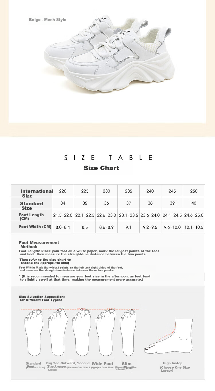 Red Dragonfly Women's Thick Sole Height Increasing Casual Shoes Fashion Versatile Low-top Dad Sneakers WPB32035 Beige Size 35 21