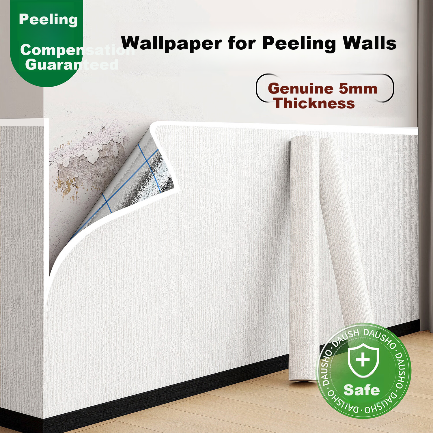 Washi 2026 New Self-Adhesive Waterproof Moisture-Proof Wallpaper Bedroom Wall Sticker Linen Pure White 0.5*2.8m