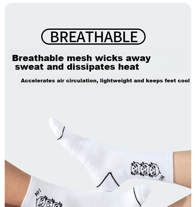 KAWASAKI Thickened Towel Bottom Sweat-Absorbing Sports Mid Socks Panda Series C6372 White/Black 3 Pairs Pack 8