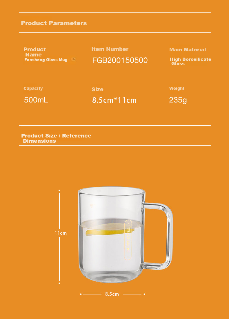 Fuguang High Borosilicate Glass Tea Cup Single Layer Juice Milk Cup with Handle and Measurement for Men and Women 9
