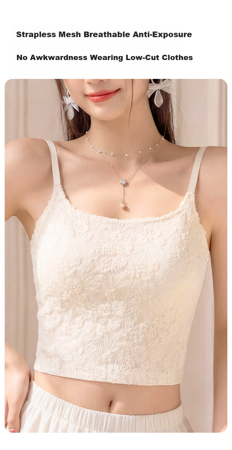 Urban Beauty [No Bra Needed] Lace Camisole Vest for Women Summer with Chest Pad, Stylish Outerwear, Sexy Pure Desire Back Design 7