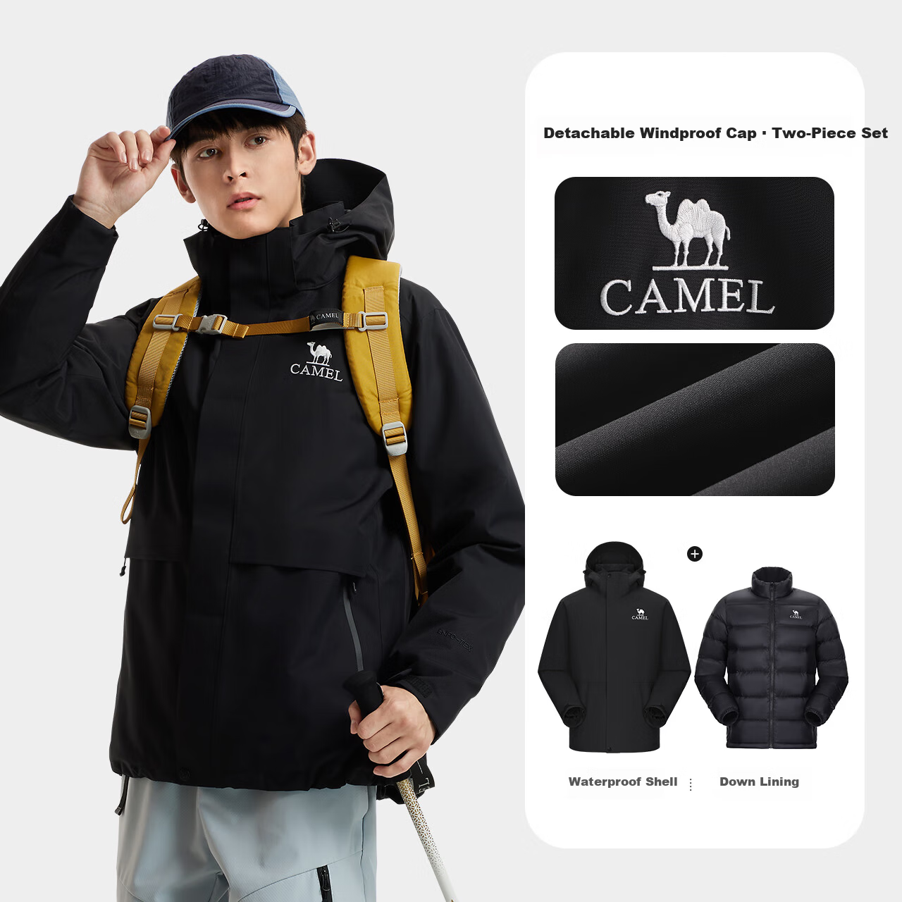 CAMEL Water-Repellent Down Liner Snowline Men's 3-in-1 Mountaineering Jacket B294 3XL