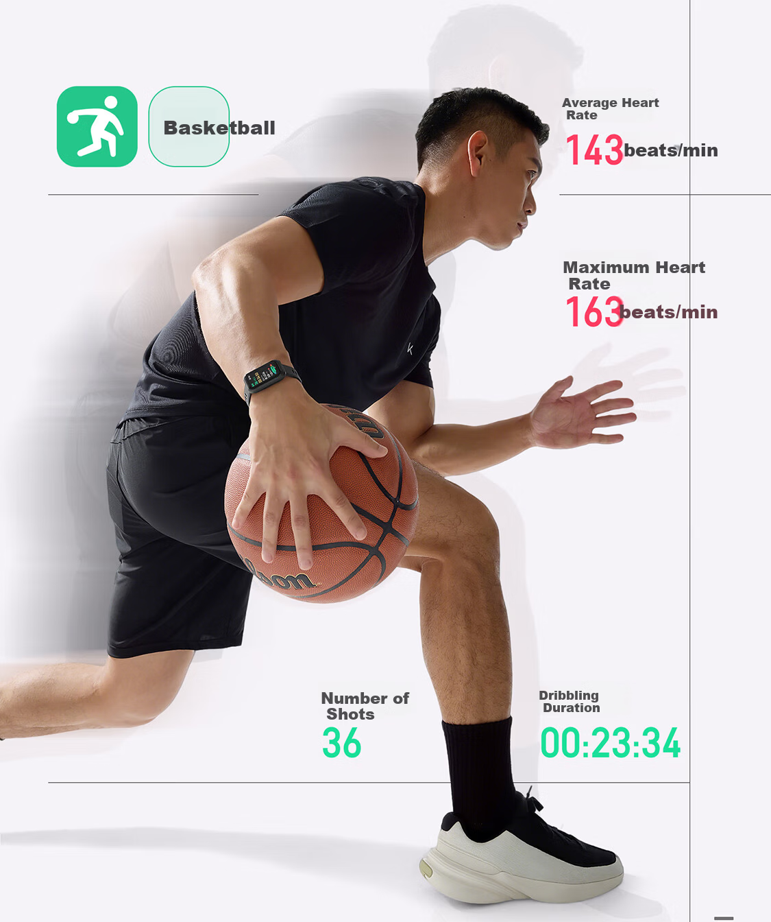 Keep Smart Fitness Tracker Sports Bracelet Blood Oxygen Heart Rate Monitor Multi-Sport Modes B5 Lite - Black with Added Table Tennis and Basketball Modes 5