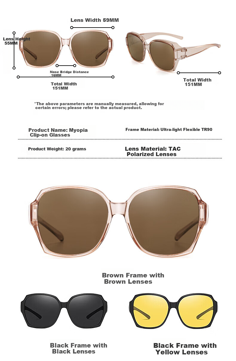 LESCA LUNETIER Polarized Clip-On Sunglasses for Women UV Protection Driving - Upgraded Polarized Brown Frame with Brown Lenses 13