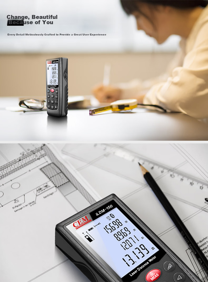 CEM LDM-40C Laser Distance Meter High-Precision Infrared Measuring Device Electronic Ruler Voice Playback USB Rechargeable 40m 10