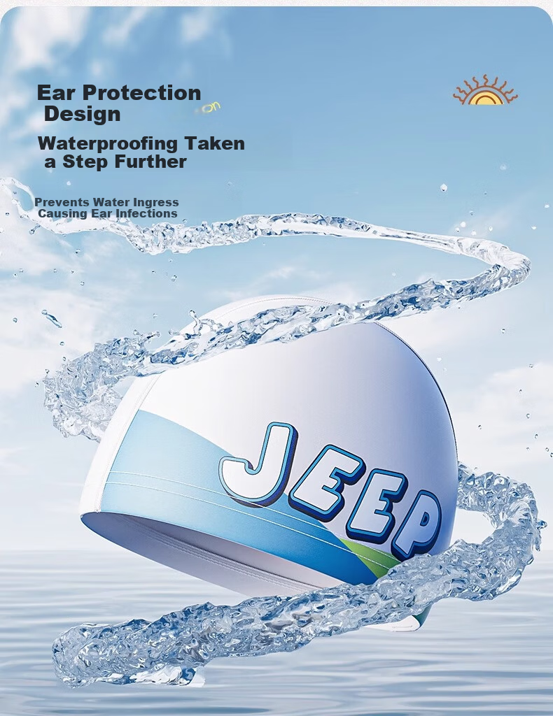 Jeep Children's Swim Cap, Professional Ear Protection for Girls And Boys, Waterproof, Non-Binding, Cute Cartoon Silicone Design, White 6
