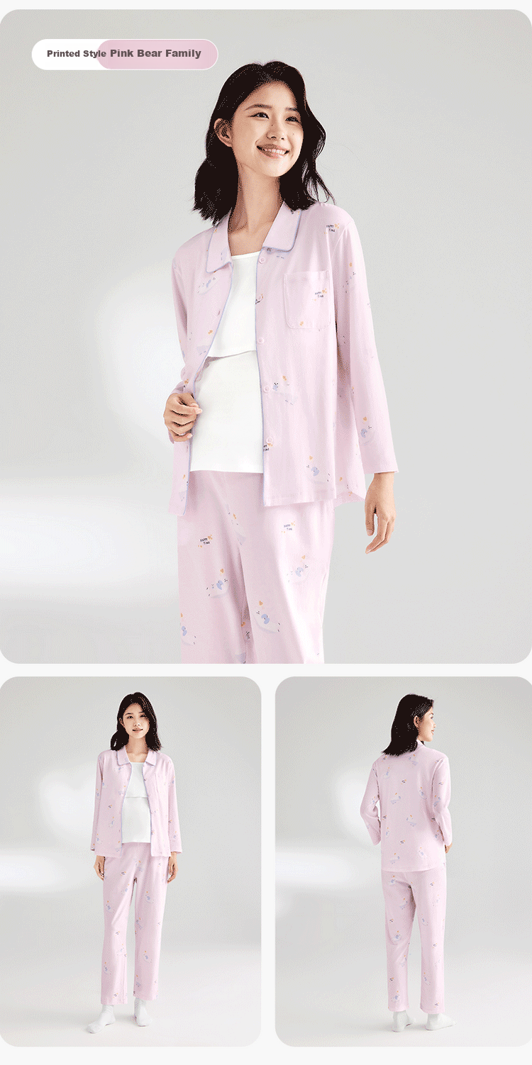 PurCotton High Cotton Content Maternity Nursing Pajama Set Spring Autumn Pink 170 13