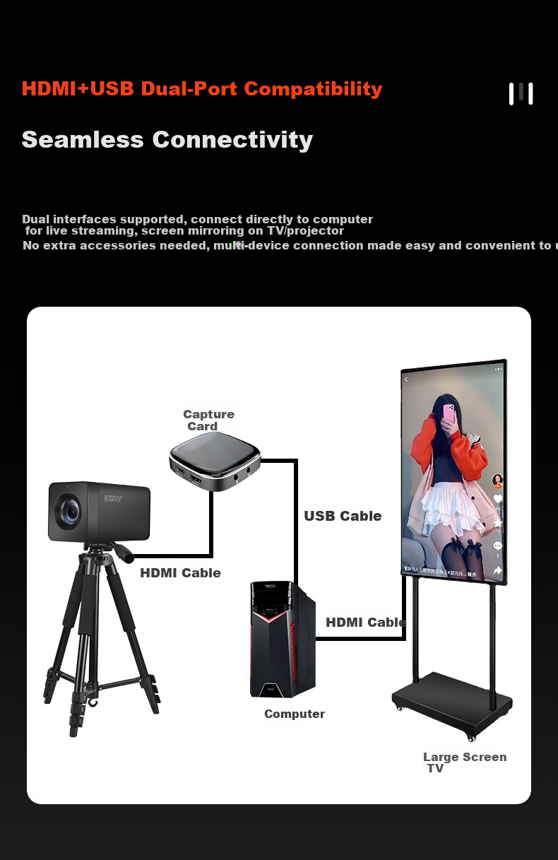 Huibo T100 DSLR-Level Live Streaming Camera 4K Ultra HD Camcorder Laser Focus 18x Zoom Remote Control Green Screen Vertical Screen Outdoor Teaching Conference TikTok Live Streaming Video Equipment 6