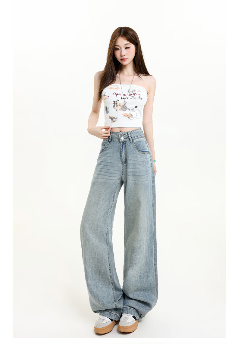 Jeanswest Women's High-Waist Jeans 2026 Spring Summer Lightweight Silky Slim Fit Wide-Leg Denim Pants Blue XL 15