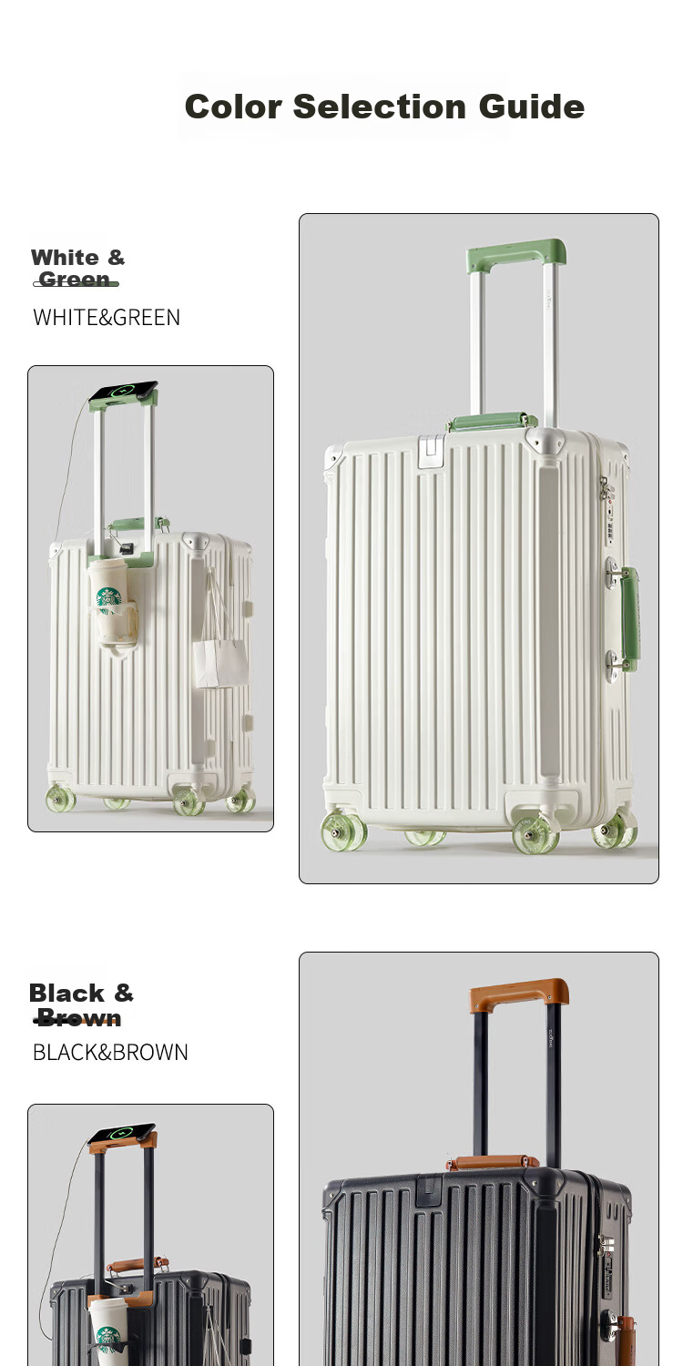 Zuo Ting Men's Colorblock 24-inch Multifunctional Luggage Suitcase Large Capacity Password Lock White & Green 16