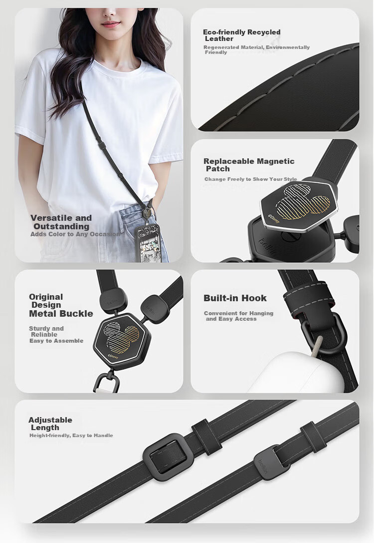 BELKIN Premium Leather Phone Lanyard Strap Mickey and Friends Anti-Lost Neck and Crossbody Phone Chain with Phone Pad 4