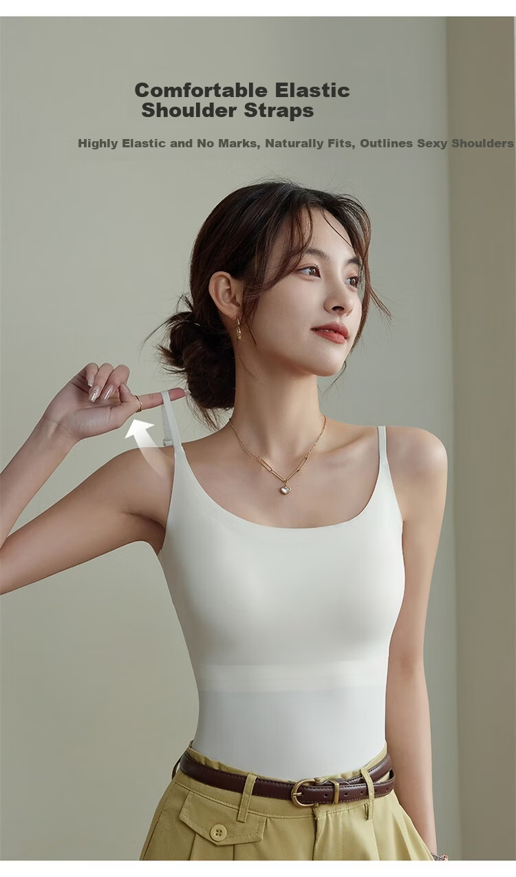 Urban Beauty [No Bra Needed] Women's Camisole with Chest Pad, Ice Silk Thin Seamless Back Beauty Underwear, Wearable as Outerwear or Innerwear 7