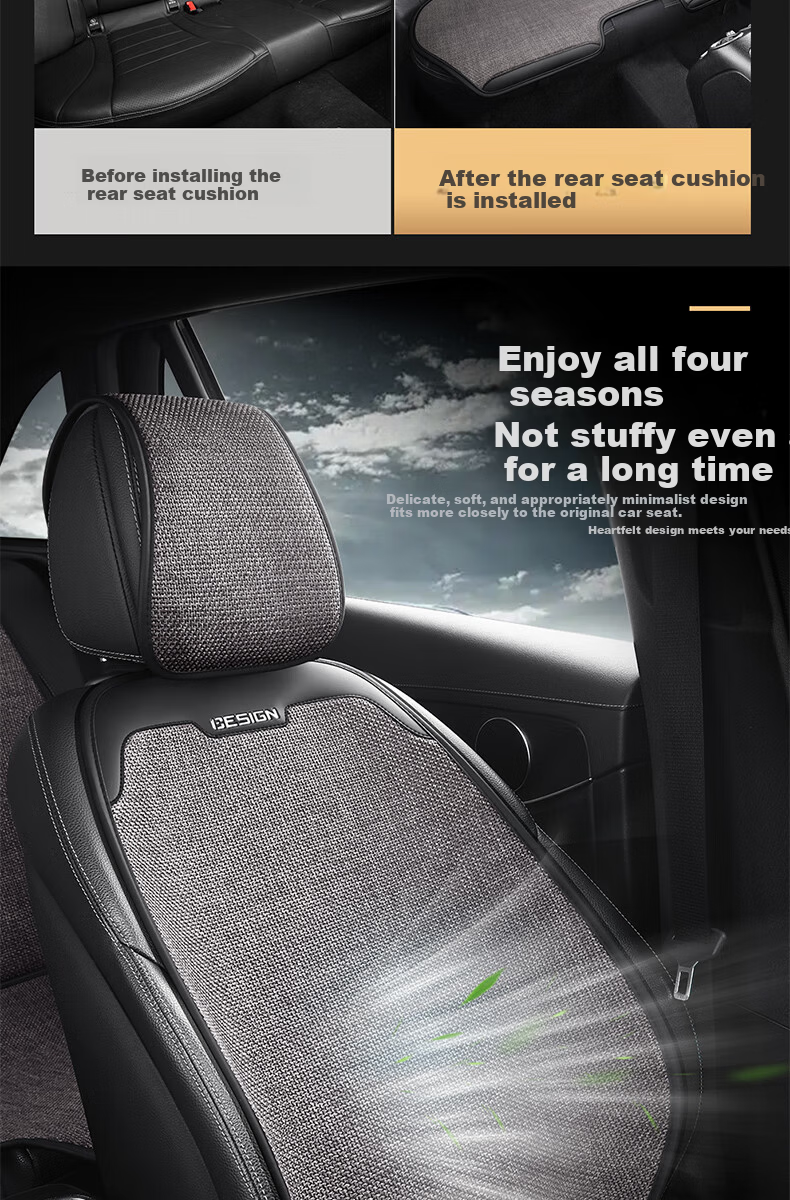 Jiabalan Car Seat Cushion Linen Semi-Enclosed Four-Season Universal Ventilated Breathable Comfortable Seat Cover Cushion 9