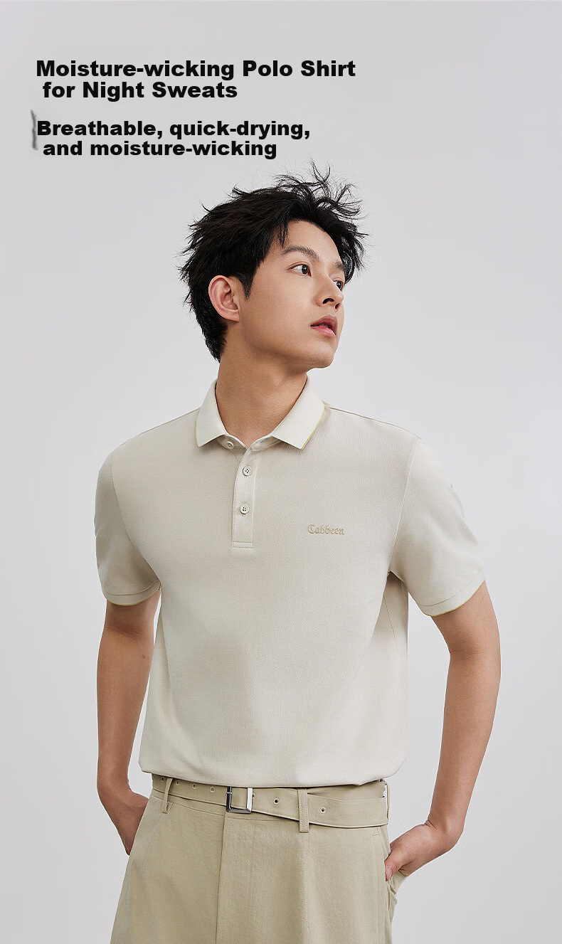 CABBEEN 205g Sweat-Absorbing Honeycomb Texture Short Sleeve Polo Shirt Men Quality Commuter 2026 Spring Breathable Short Sleeve T-Shirt 1