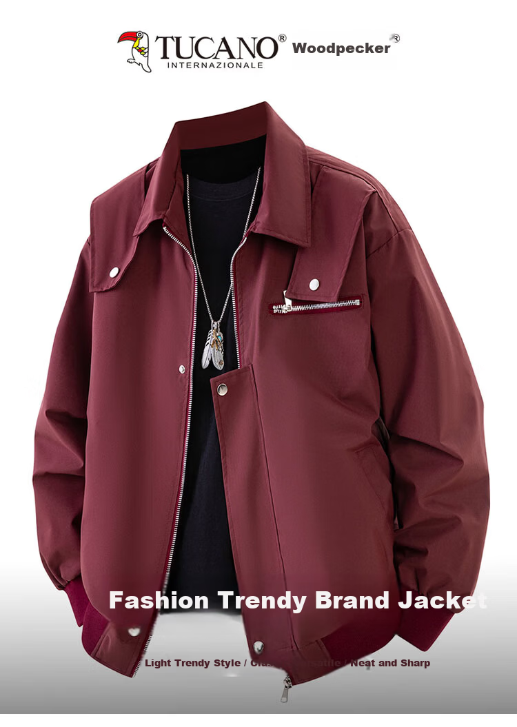 TUCANO Men's Jacket Outdoor Lapel American Retro Loose Workwear Black XL 1