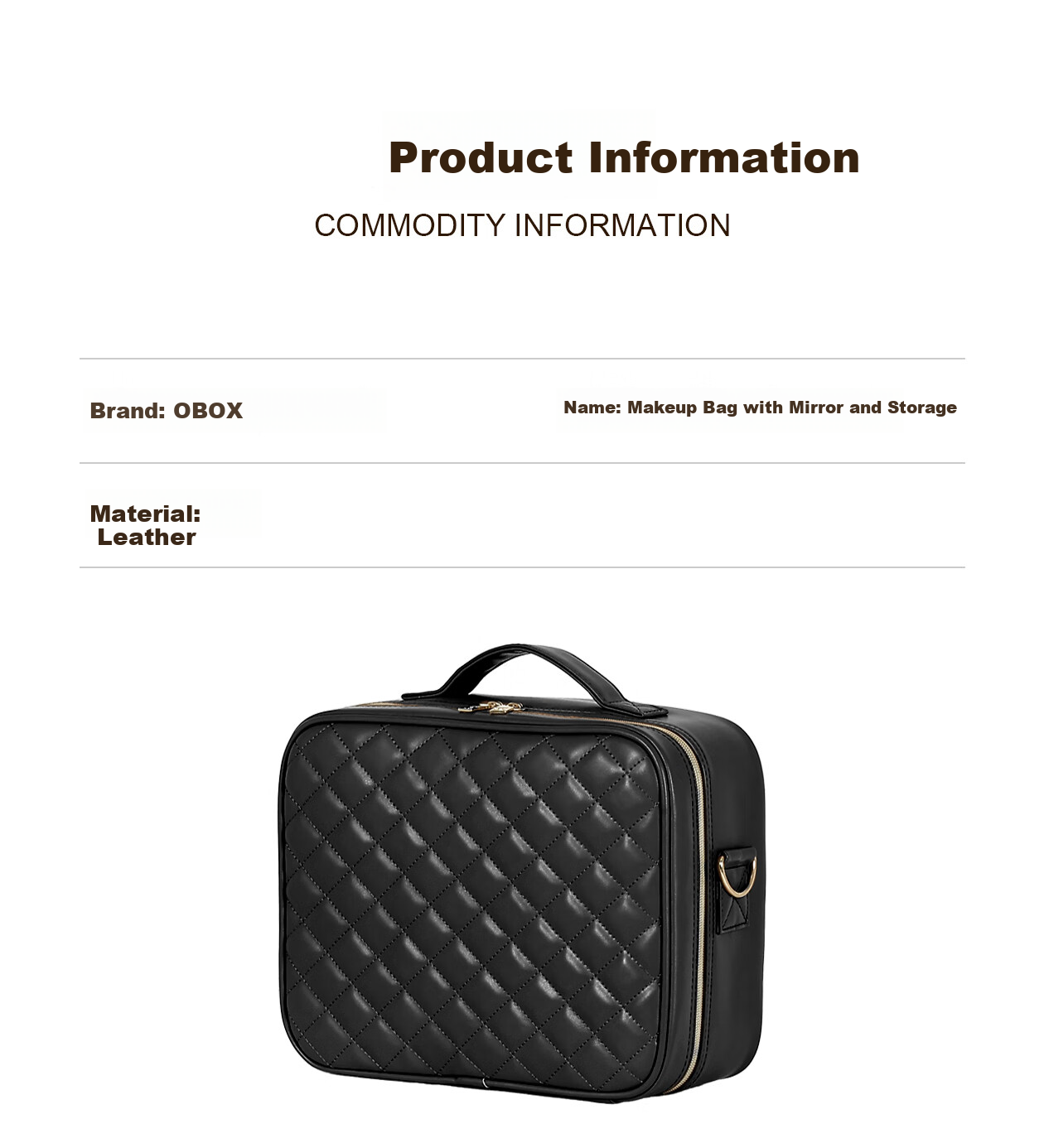 OBOX LED Lighted Makeup Bag with Mirror Large Capacity [Plaid Style] Black 12-inch Makeup Bag 18