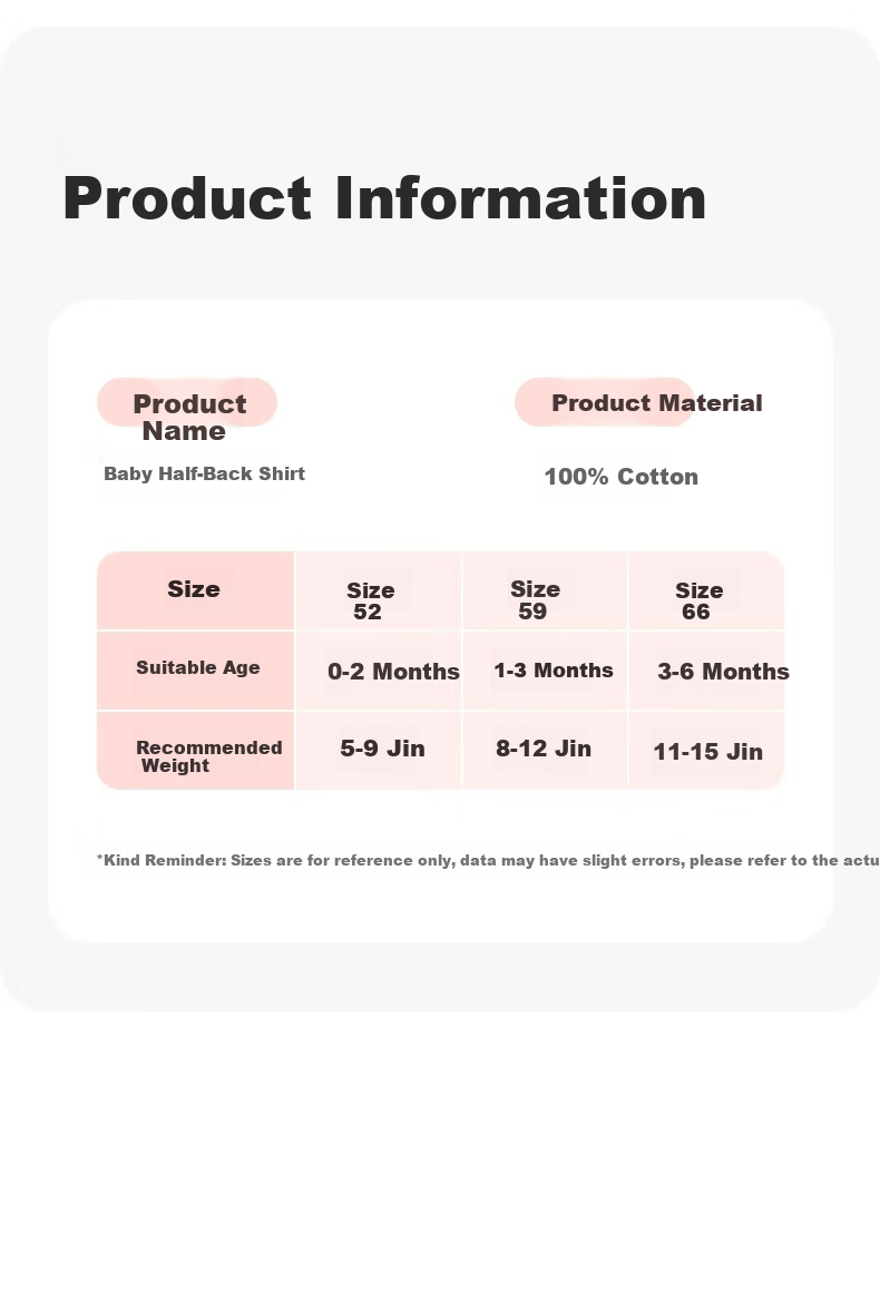 Aibedila Newborn Baby Cotton Half-Back Shirt Class A Long Sleeve Baby Clothes 0-3 Months Belly Protection Size 52 8