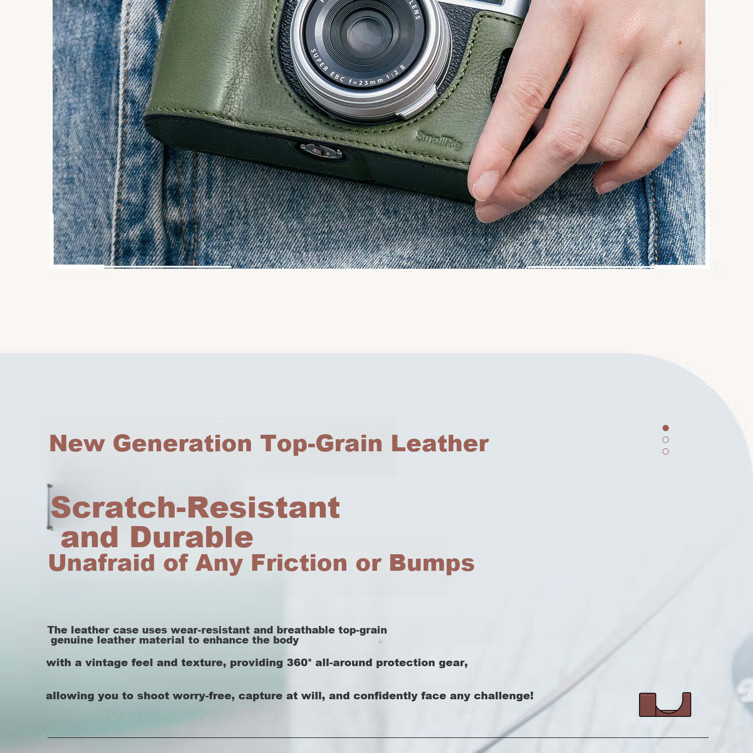 SmallRig 4709 Leather Camera Case for Fuji X-T50 Mirrorless Camera, Vintage Artistic Photography Travel Shooting Base, Half-Cover Leather Shell Strap Protective Cover 4