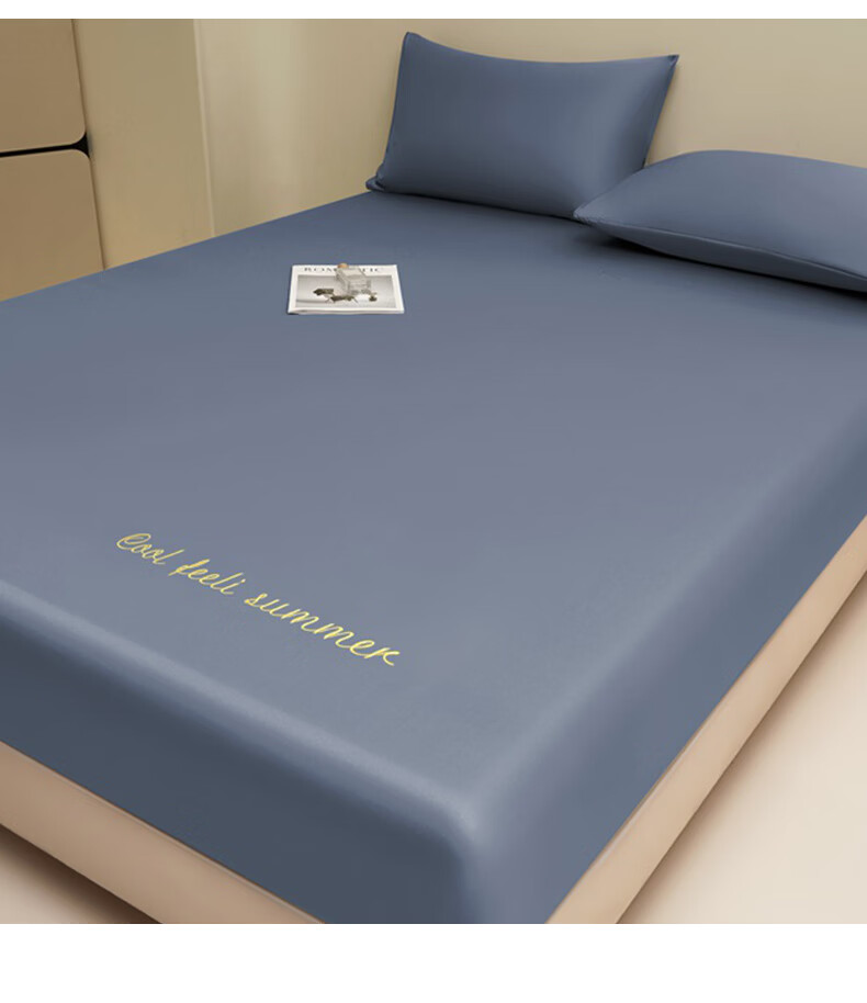 Hongdou Class A Cooling Washed Ice Silk Fitted Sheet Single Summer Dormitory Naked Sleep Mattress Protector Dust Cover 1.8*2m Blue 3