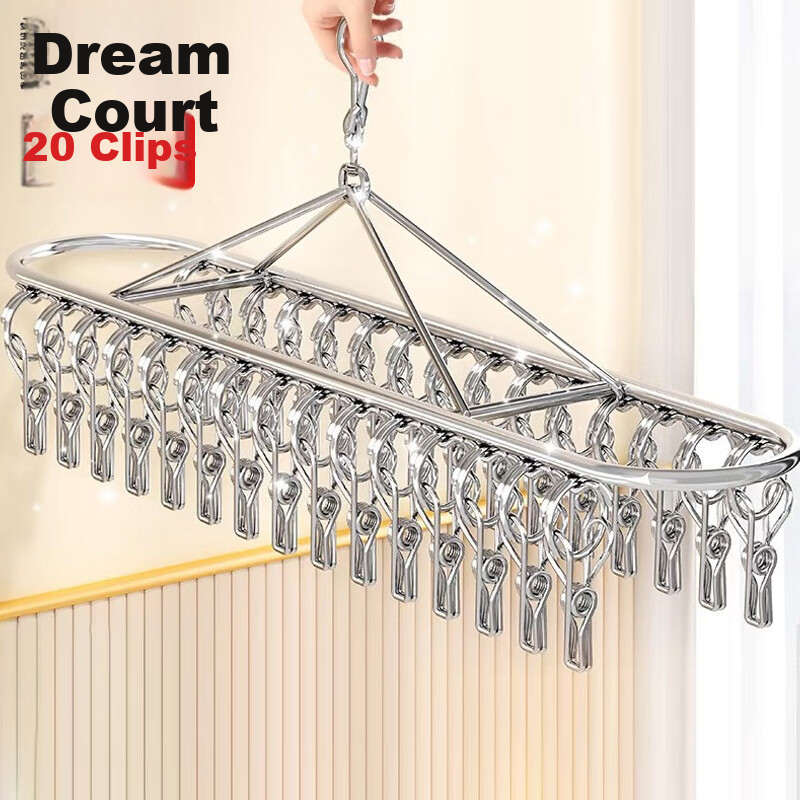 MENGTING Stainless Steel Multi-Functional Clothes Peg Hanger Sock Rack Windproof 20 Clips