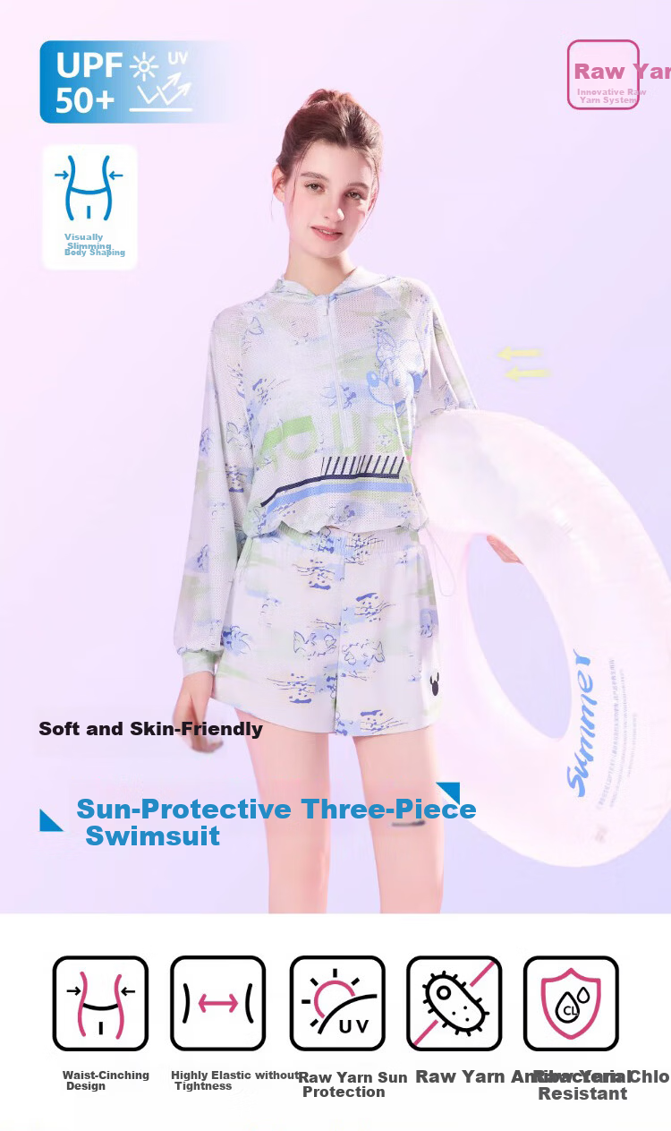 Disney Women's Two-Piece Conservative High-End Sunscreen Vacation Hot Spring Swimwear Three-Piece Set D15189 Purple Minnie L 1