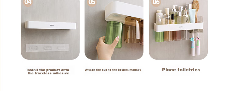 Ecoco Toothbrush Holder Premium Magnetic Rinse Cup Family of Four Cup Rack No-Drill Toothpaste Organizer 25043 19