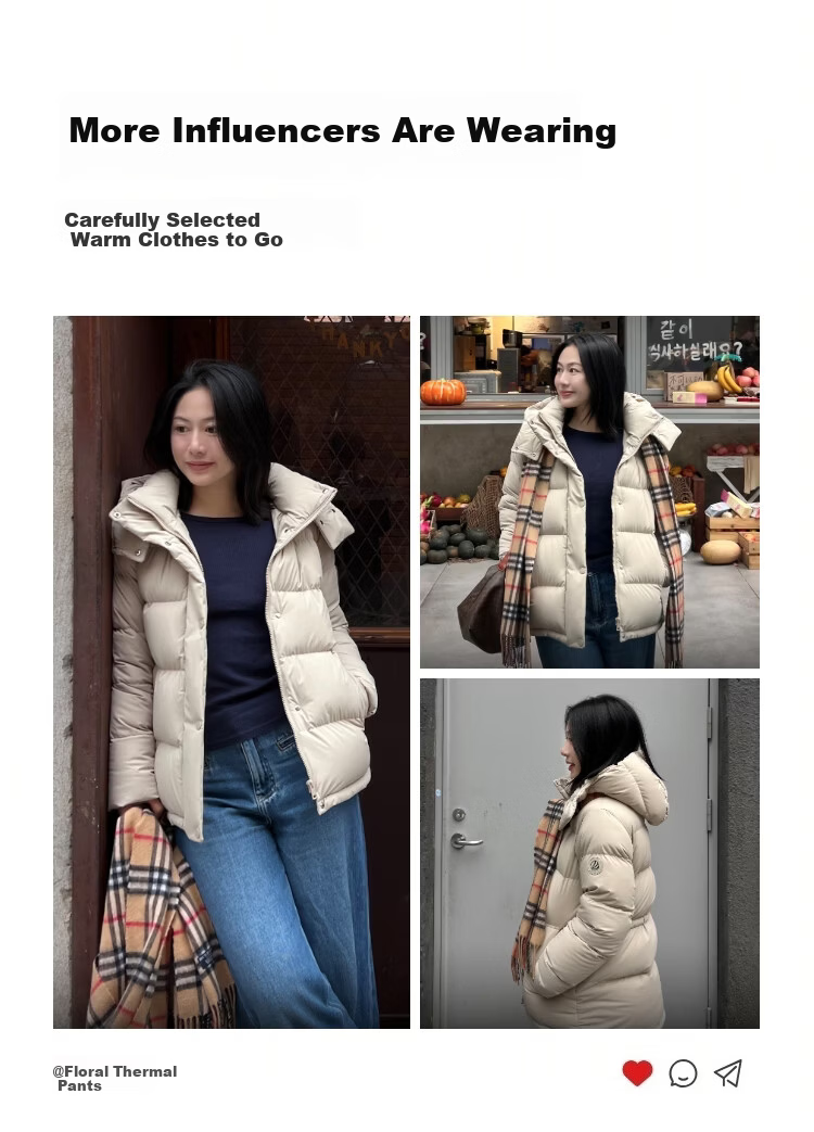 Bosideng Women's Winter Down Jacket Slim Fit Short Casual Thickened Removable Hood Stand Collar Versatile Coat 28