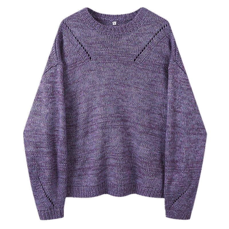 TonLion 2025 Autumn Winter Women's Crew Neck Solid Color Heather Knit Sweater