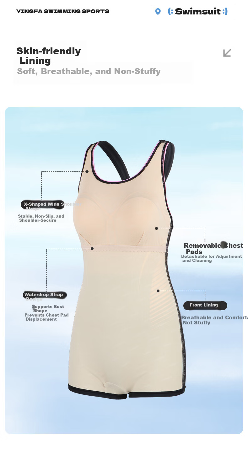 YINGFA Lycra Fabric Women's One-Piece Slim Fit Square Leg High-Grade Swimwear Comfortable Sports Chlorine-Resistant Quick-Dry Swimsuit 11