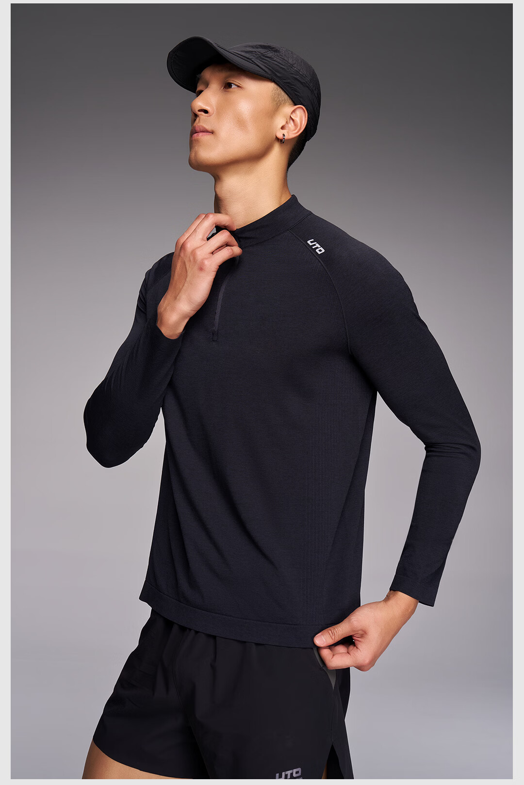 UTO Half-Zip Sports Quick-Dry Long Sleeve T-Shirt for Men and Women Outdoor Running Hiking Top Classic Black (Women's) M 15