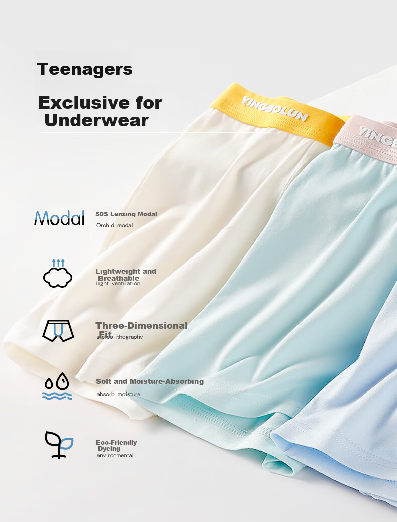 Yingbolun Boys' Modal Boxer Briefs, Kids' Underwear, Large Size, Model 10397, Blue Gray + Light Green, 2 Pieces, Size 180 2