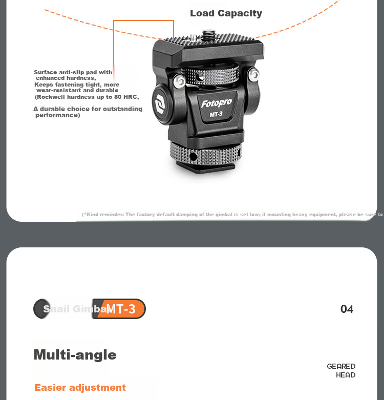 Fotopro MT-3 Monitor Base, Damping Metal Bracket, DSLR Camera Universal Mirrorless External Cold Shoe Snail Gimbal, Gray 6