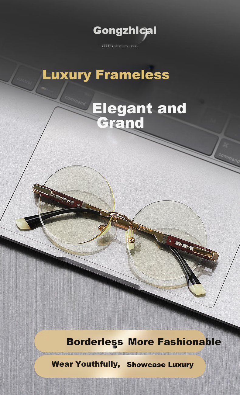 Gongzhicai Vintage Round Frame Bamboo Leaf Green Crystal Sunglasses Bright Unisex HD Stone Frameless Gentleman Glasses 2